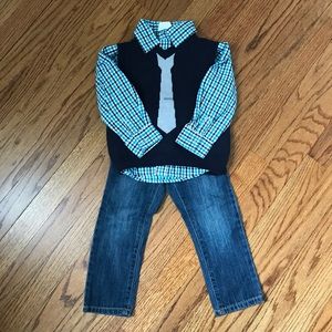 Crazy 8 outfit bundle 2T EUC shirt jeans vest